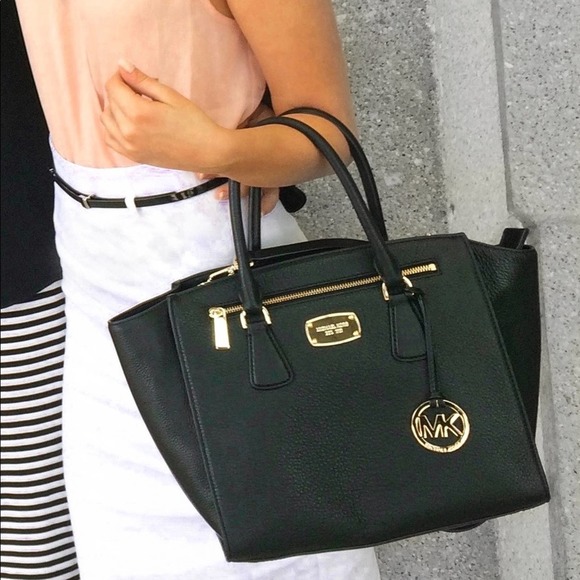 Michael Kors black large Sophie satchel tote bag structured large purse - Picture 2 of 8